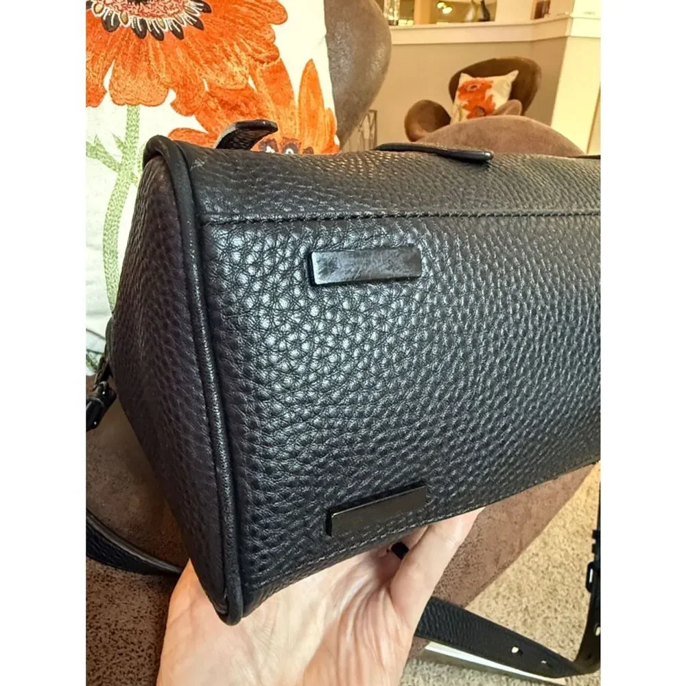 REBECCA MINKOFF SATCHEL BAG  JULES BLK ON BLK LEATHER & HARDWARE w/STRAP EUC